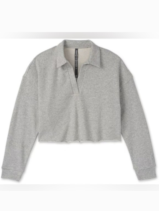 Vuori Tops - Vuori Sedona Cropped Polo Sweatshirt Heather Gray